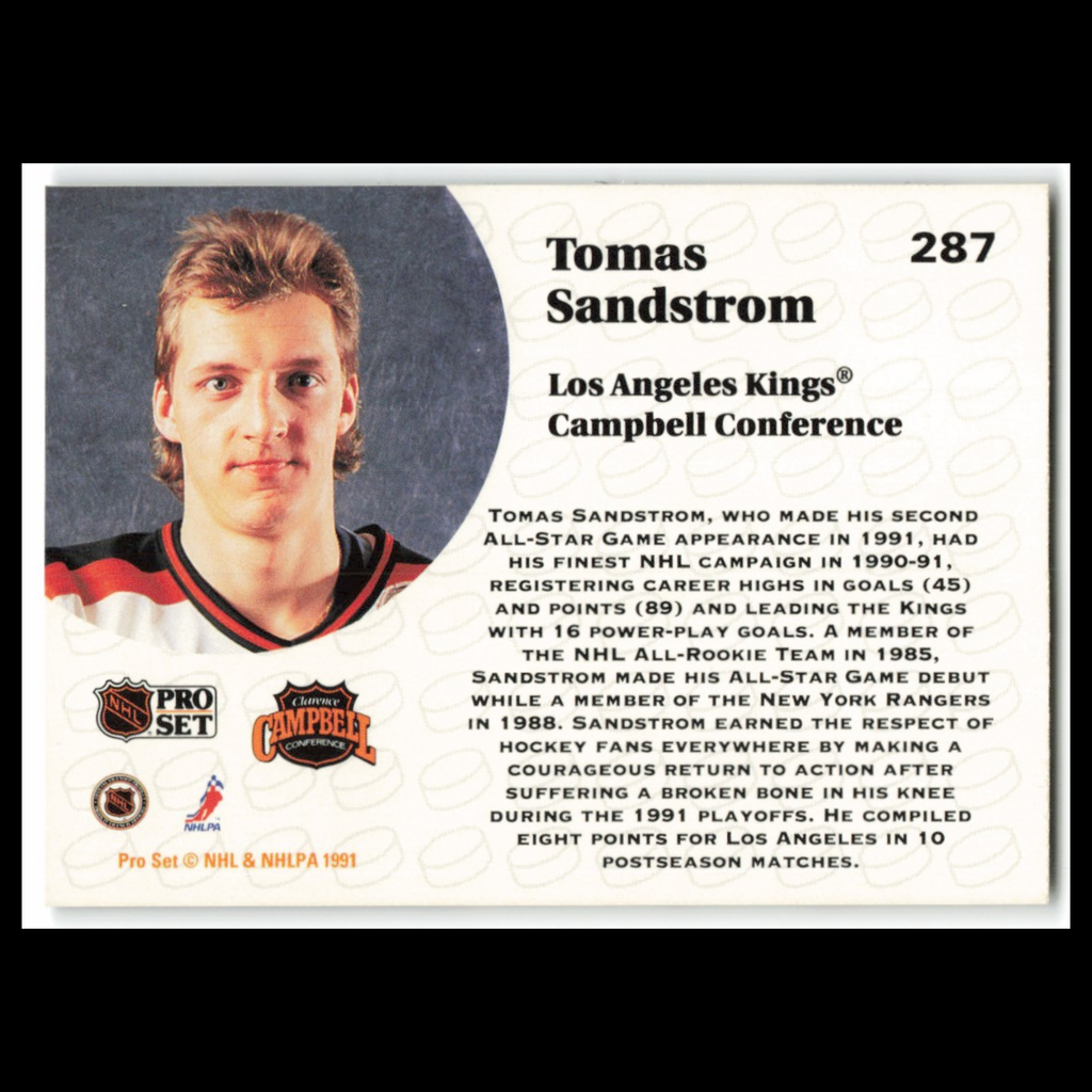 Tomas Sandstrom #287 1991 Pro Set Los Angeles Kings Hockey Card NHL NM