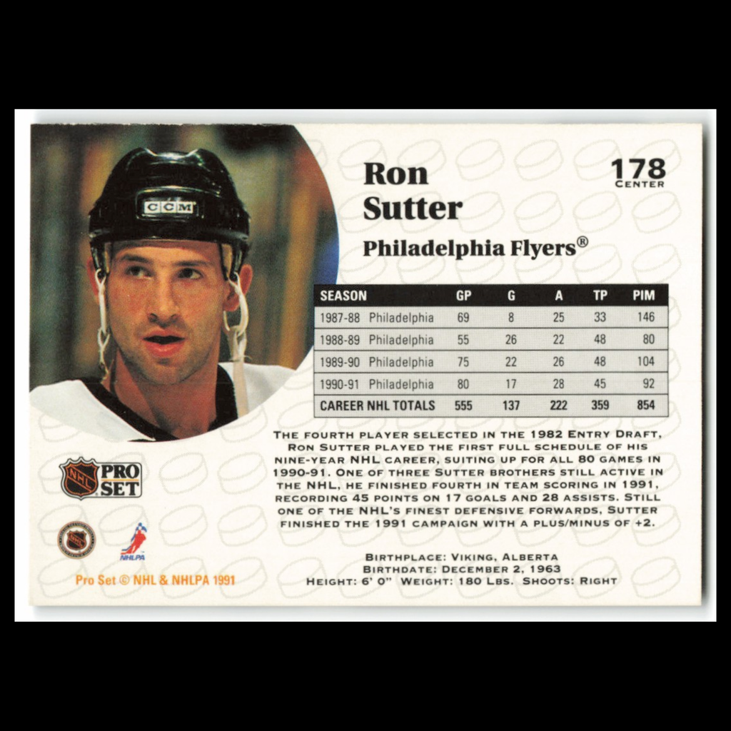 Ron Sutter #178 1991 Pro Set Philadelphia Flyers Hockey Card NHL NM