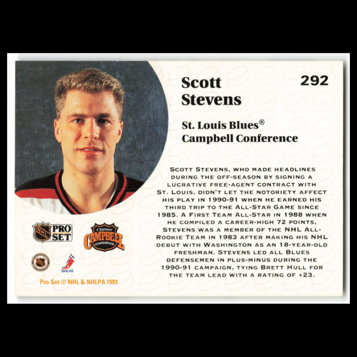 Scott Stevens #292 1991 Pro Set St. Louis Blues Hockey Card NHL NM