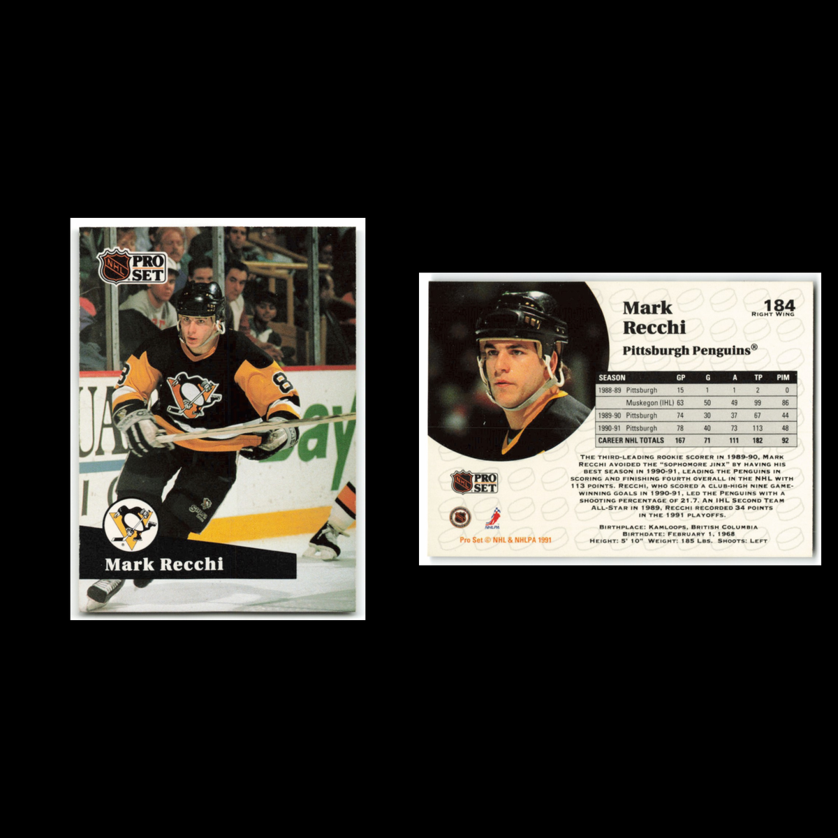 Mark Recchi #184 1991 Pro Set Pittsburgh Penguins Hockey Card NHL NM