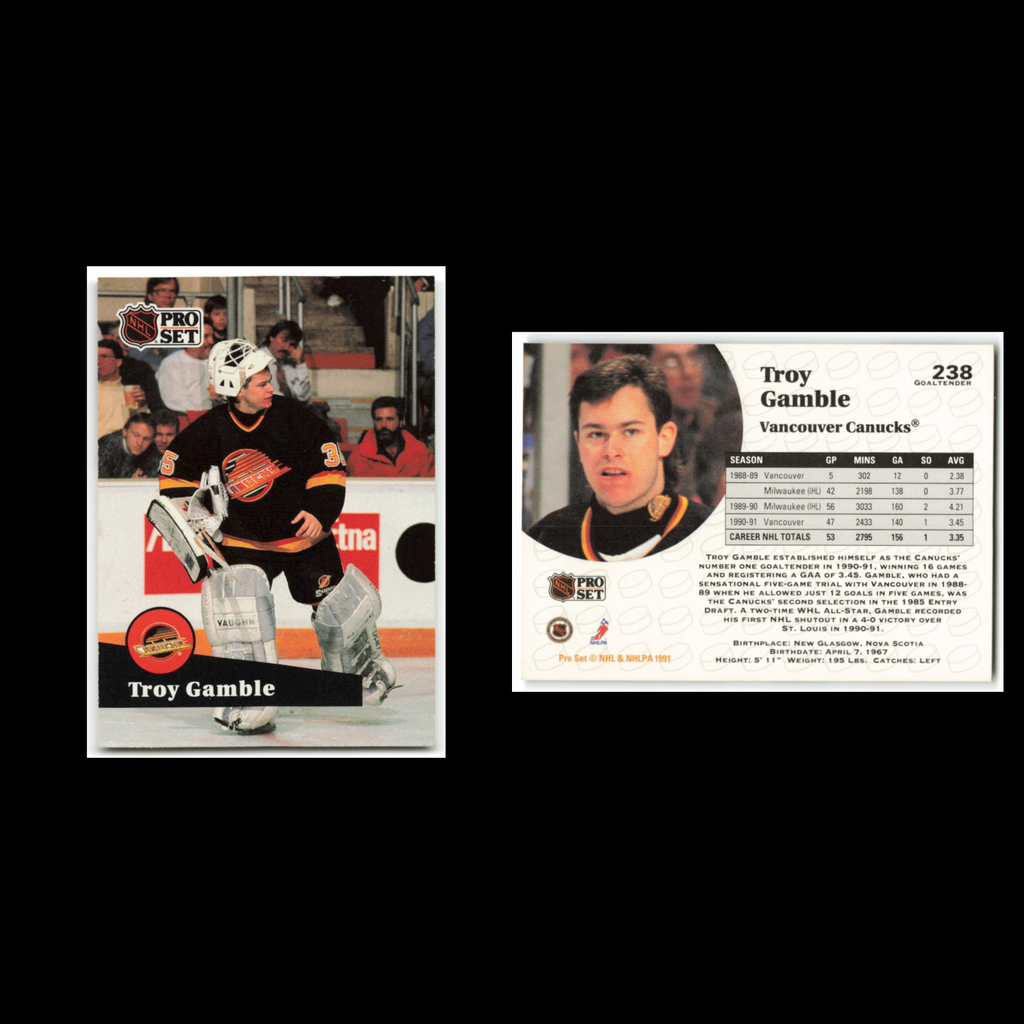 Troy Gamble #238 1991 Pro Set Vancouver Canucks Hockey Card NHL NM