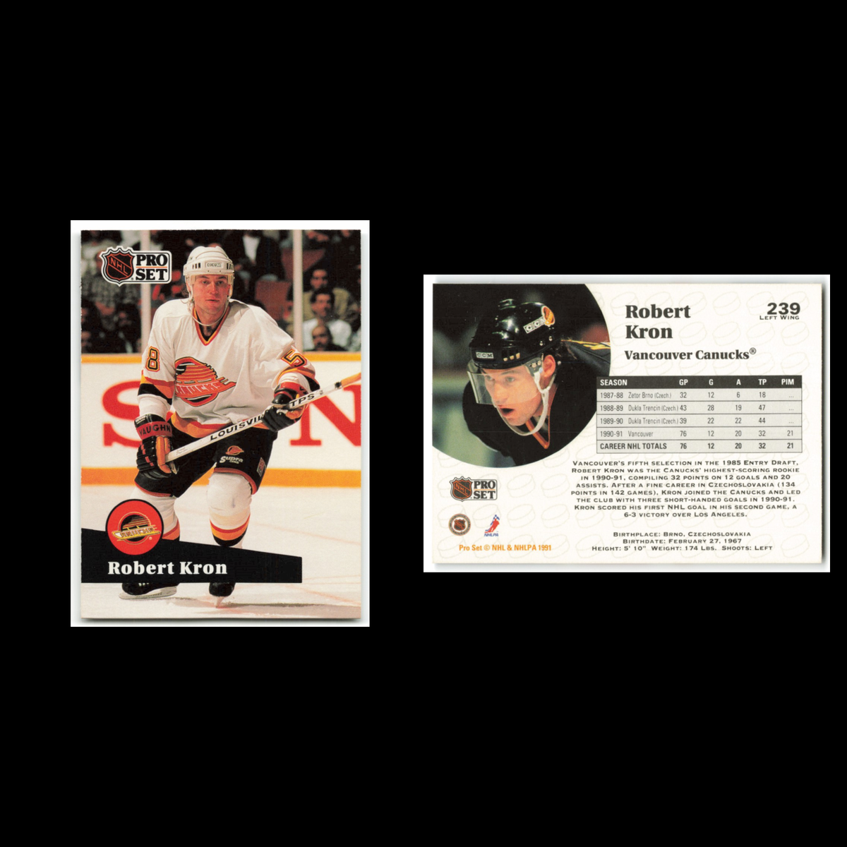 Robert Kron #239 1991 Pro Set Vancouver Canucks Hockey Card NHL NM
