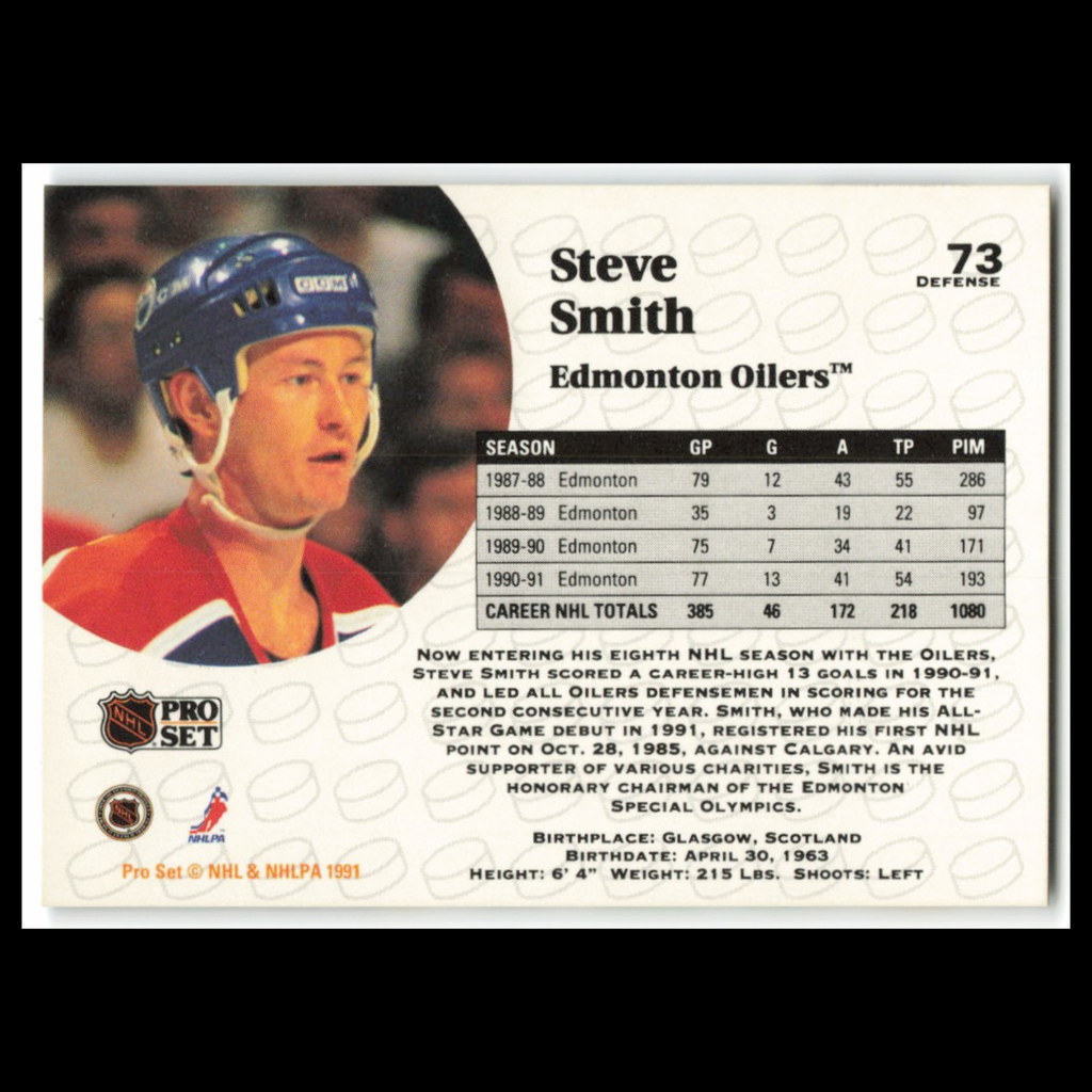 Steve Smith #73 1991 Pro Set Edmonton Oilers Hockey Card NHL NM
