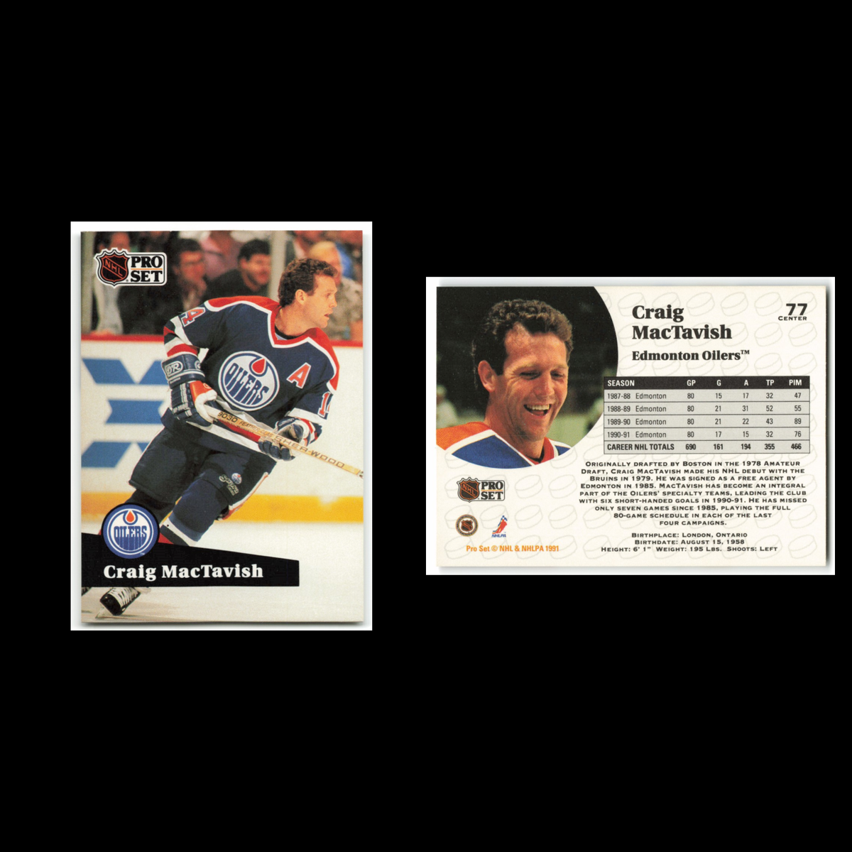 Craig MacTavish #77 1991 Pro Set Edmonton Oilers Hockey Card NHL NM