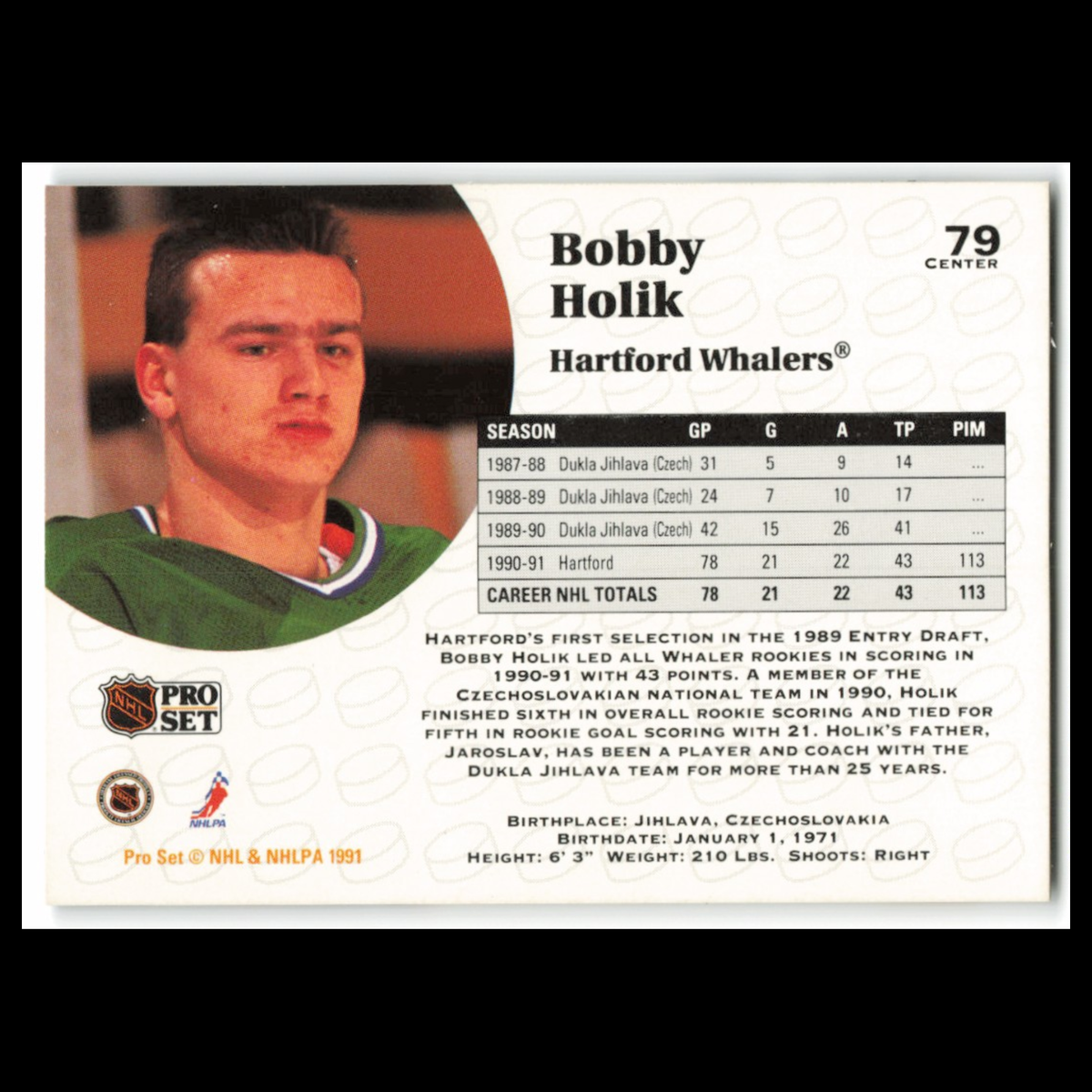 Bobby Holik #79 1991 Pro Set Hartford Whalers Hockey Card NHL NM