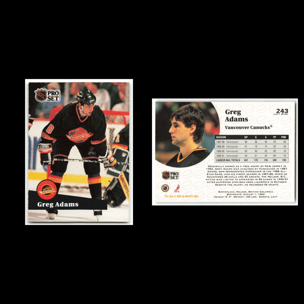Greg Adams #243 1991 Pro Set Vancouver Canucks Hockey Card NHL NM