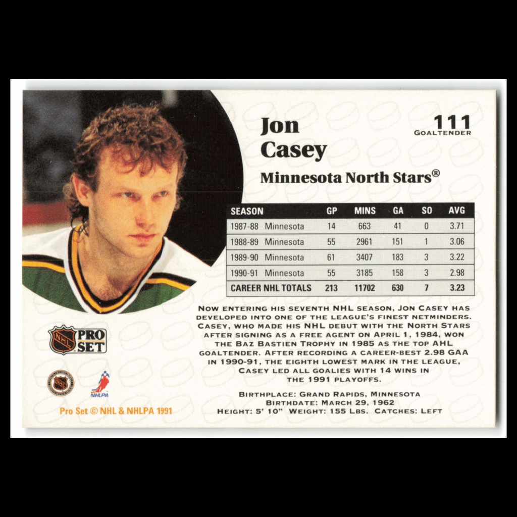 Jon Casey #111 1991 Pro Set Minnesota North Stars Hockey Card NHL NM