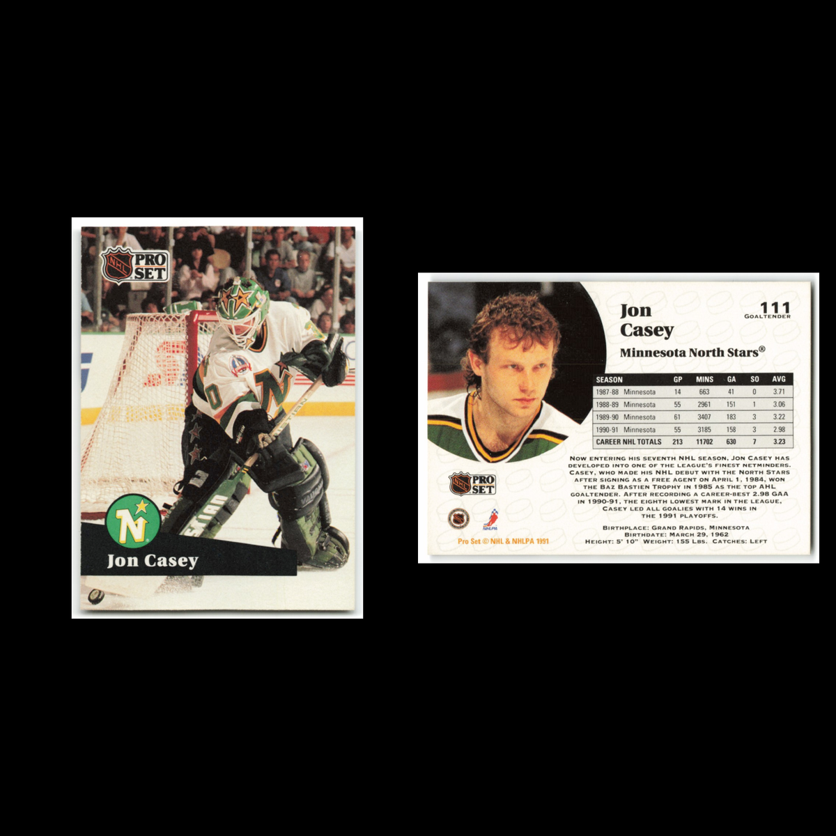 Jon Casey #111 1991 Pro Set Minnesota North Stars Hockey Card NHL NM