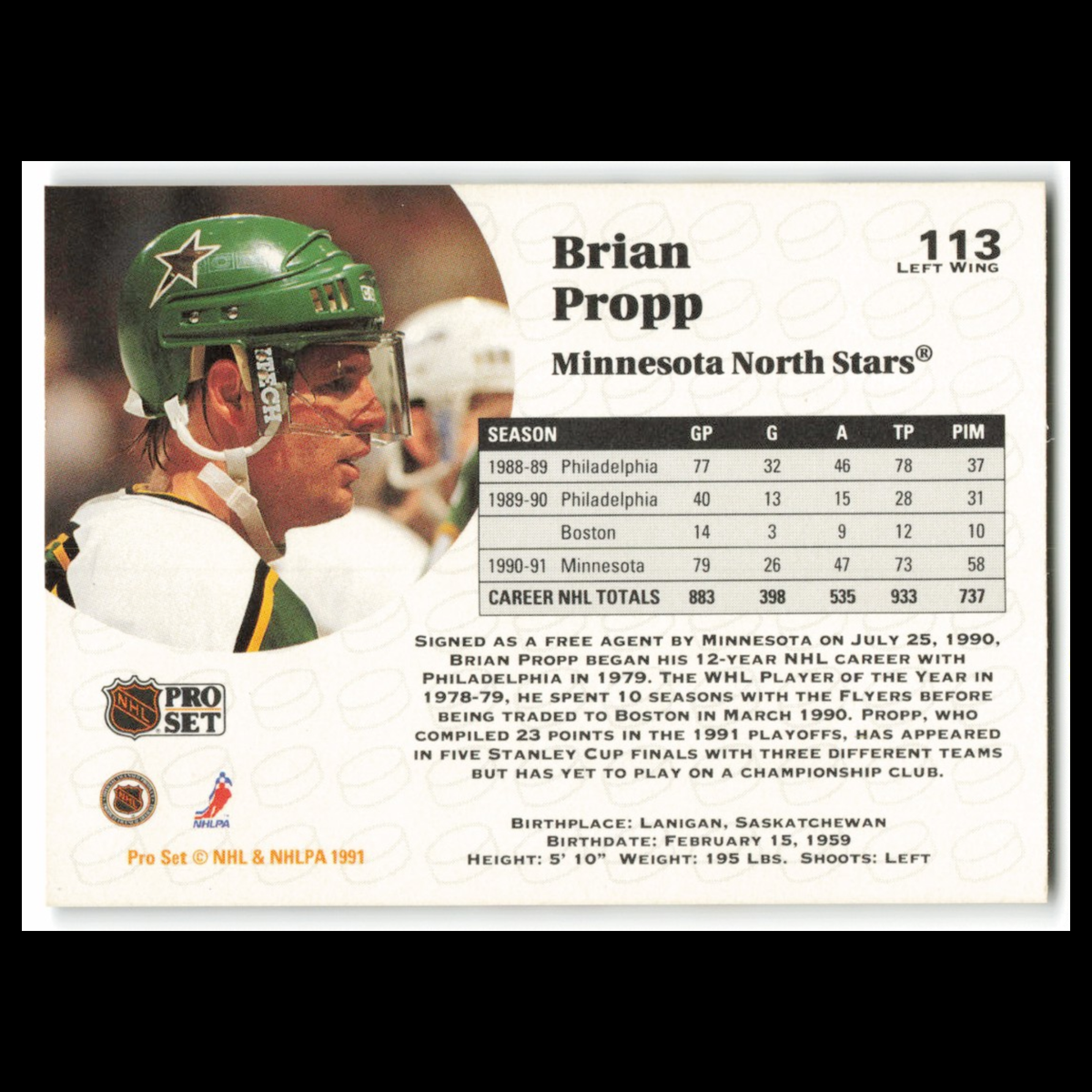 Brian Propp #113 1991 Pro Set Minnesota North Stars Hockey Card NHL NM