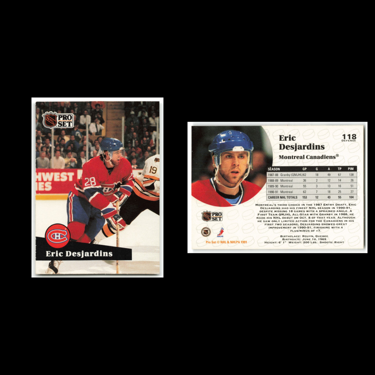 Eric Desjardins #118 1991 Pro Set Montreal Canadiens Hockey Card NHL NM