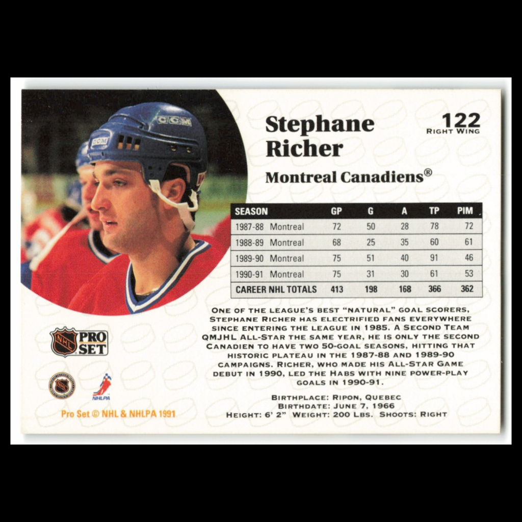 Stephane Richer #122 1991 Pro Set Montreal Canadiens Hockey Card NHL NM