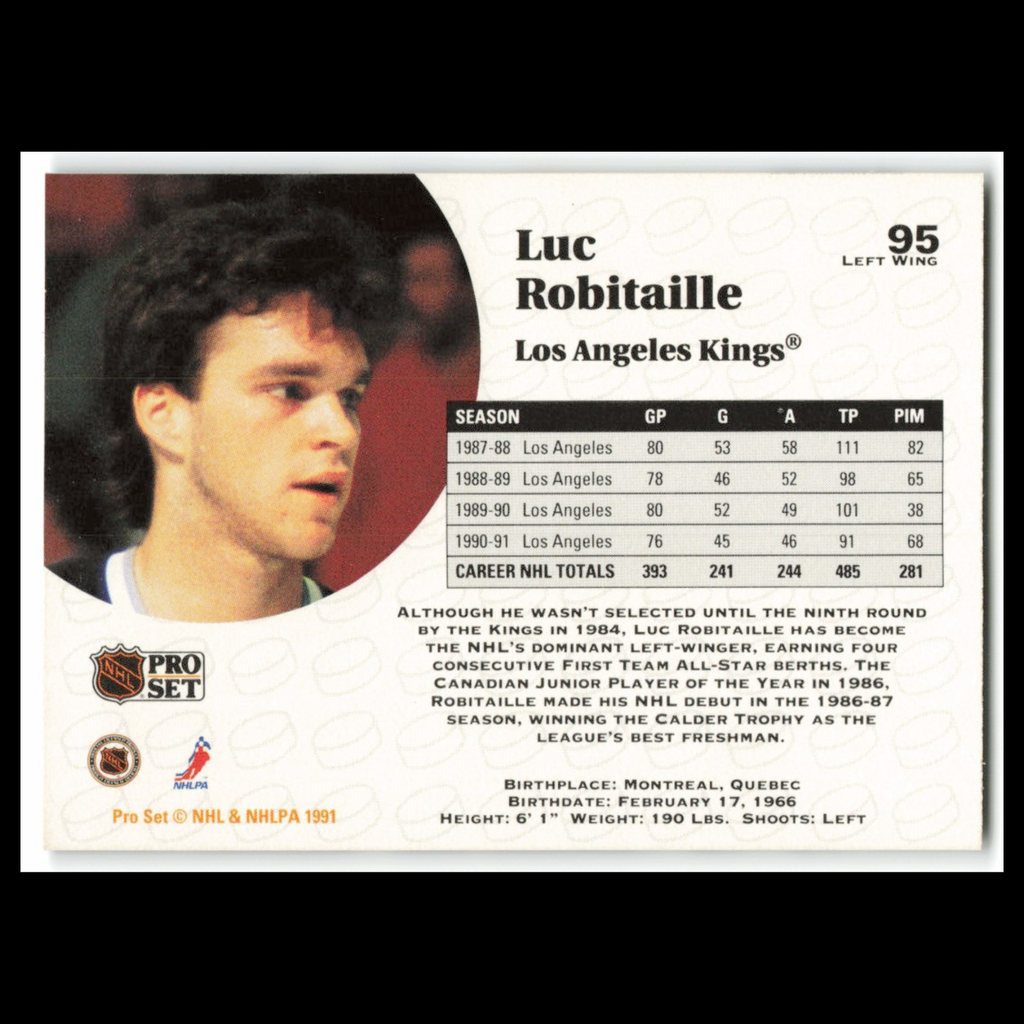 Luc Robitaille #95 1991 Pro Set Los Angeles Kings Hockey Card NHL NM