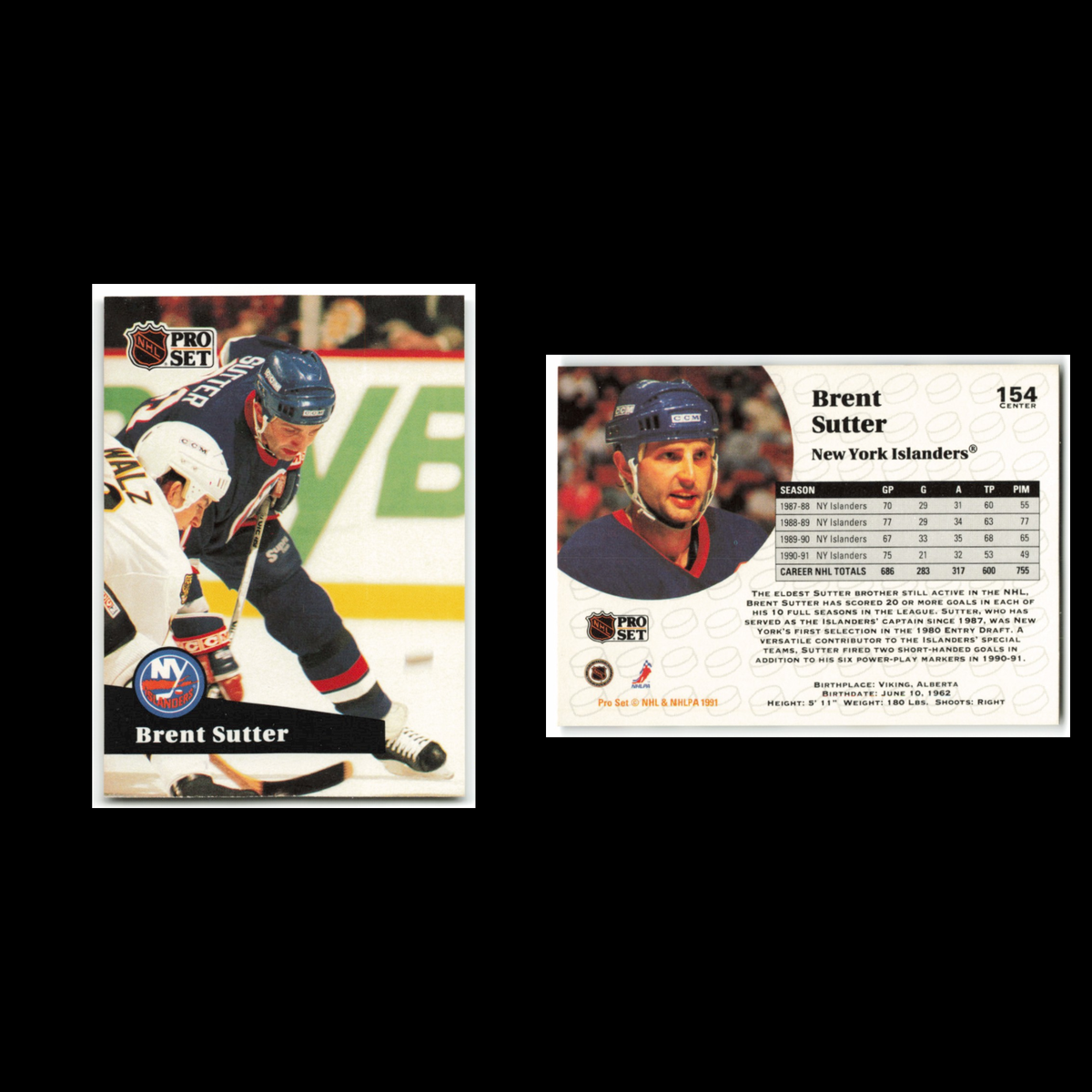 Brent Sutter #154 1991 Pro Set New York Islanders Hockey Card NHL NM