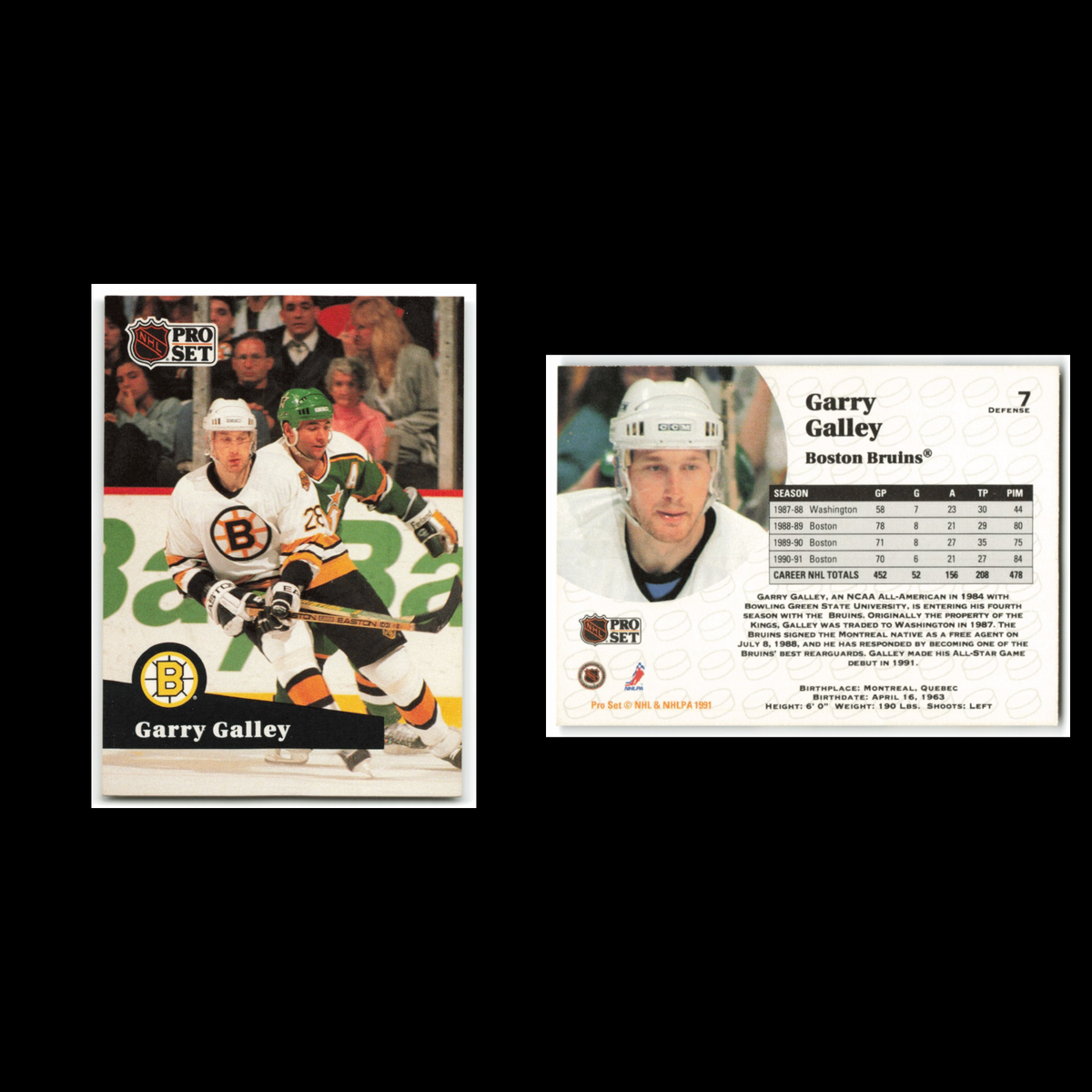 Garry Galley #7 1991 Pro Set Boston Bruins Hockey Card NHL NM