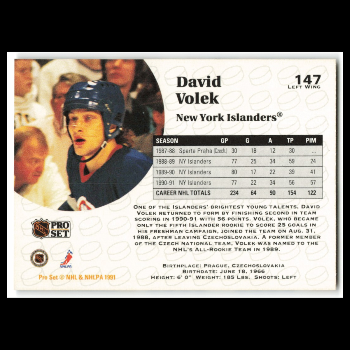 David Volek #147 1991 Pro Set New York Islanders Hockey Card NHL NM