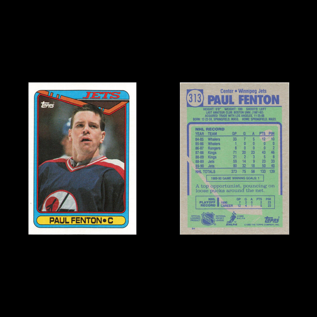 Paul Fenton #313 1990 Topps Winnipeg Jets Hockey Card NHL NM