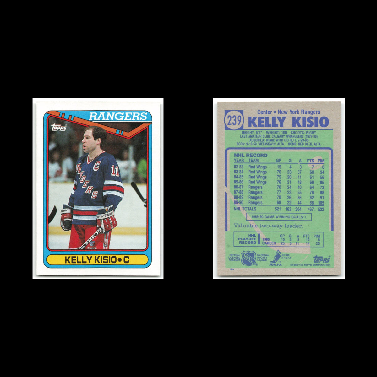 Kelly Kisio #239 1990 Topps New York Rangers Hockey Card NHL NM