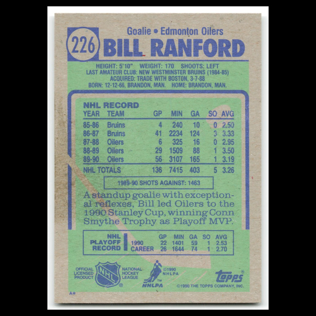 Bill Ranford #226 1990 Topps Edmonton Oilers Hockey Card NHL NM