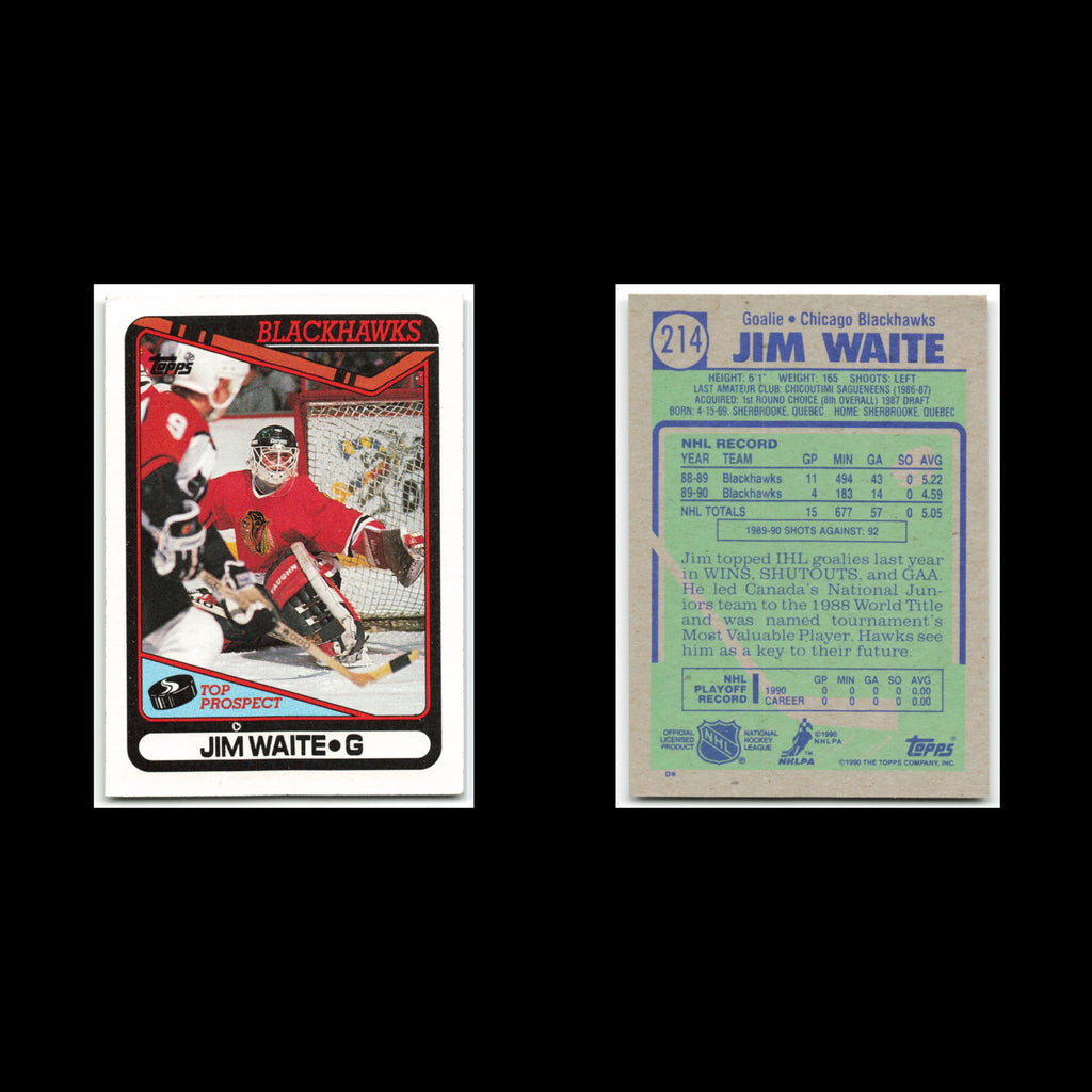 Jimmy Waite Rookie #214 1990 Topps Chicago Blackhawks Hockey Card NHL NM