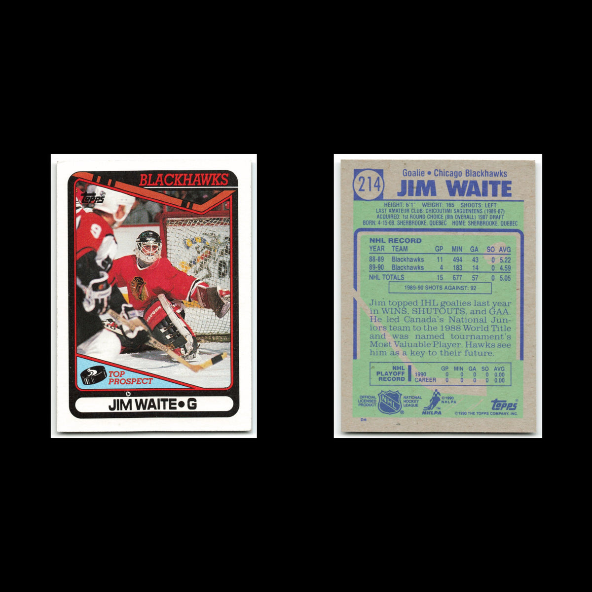 Jimmy Waite Rookie #214 1990 Topps Chicago Blackhawks Hockey Card NHL NM