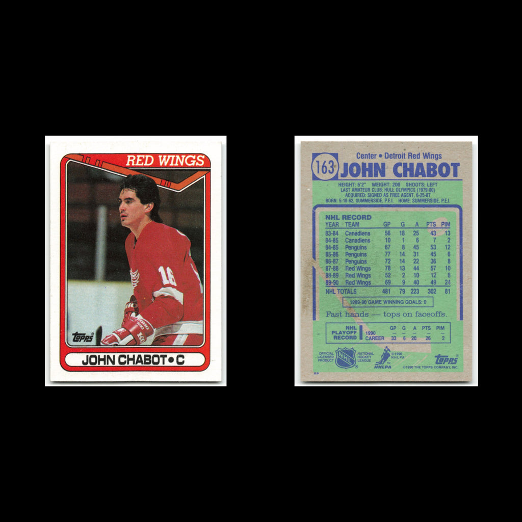 John Chabot #163 1990 Topps Detroit Red Wings Hockey Card NHL NM