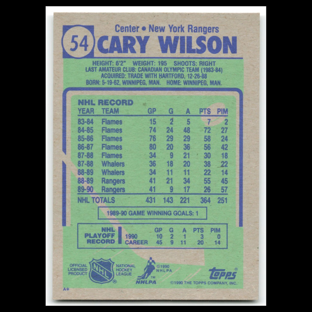 Carey Wilson #54 1990 Topps New York Rangers Hockey Card NHL NM