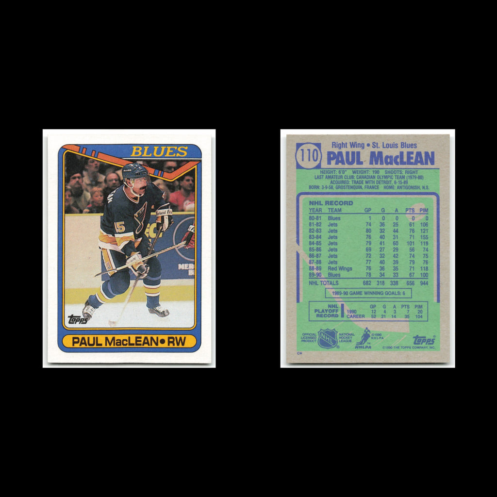 Paul MacLean #110 1990 Topps St. Louis Blues Hockey Card NHL NM