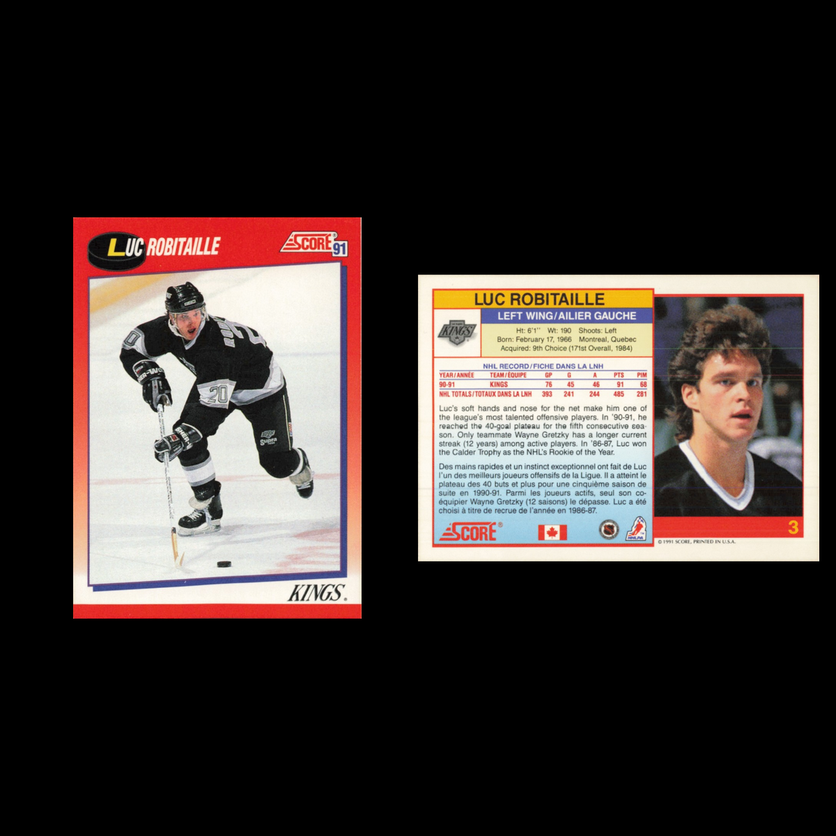 Luc Robitaille #3 1991 Score Canadian Los Angeles Kings Hockey Card NHL NM