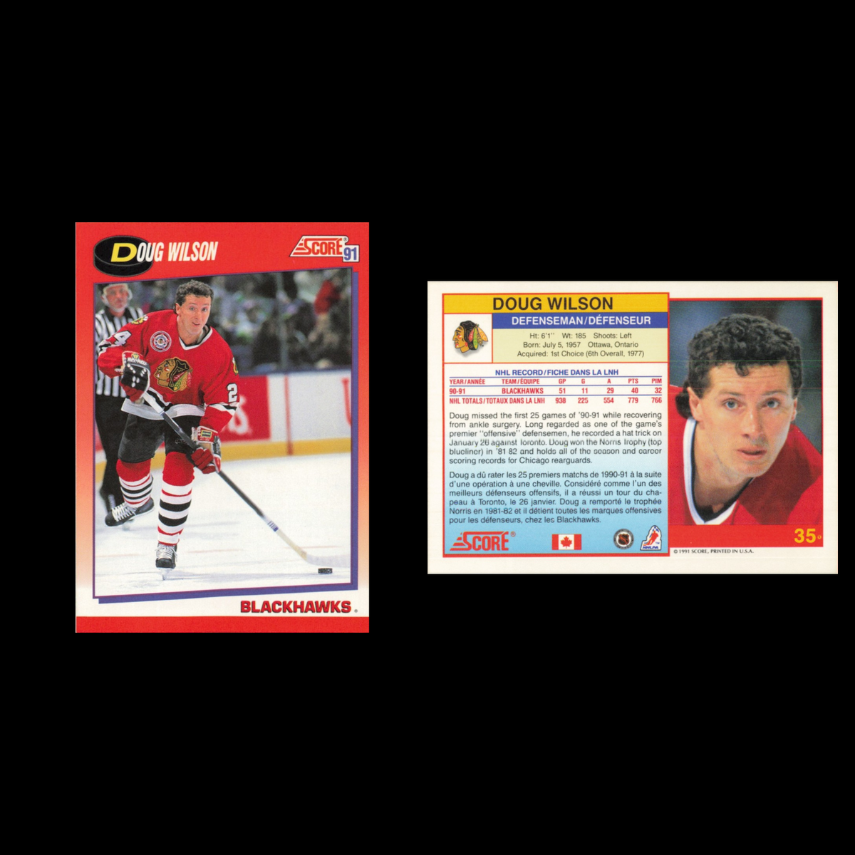 Doug Wilson #35 1991 Score Canadian Chicago Blackhawks Hockey Card NHL NM