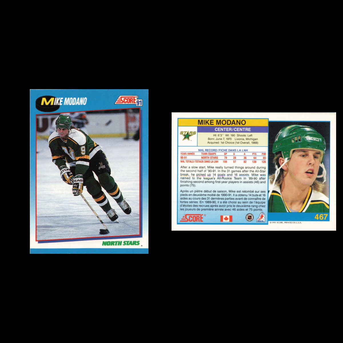 Mike Modano #467 1991 Score Canadian Minnesota North Stars Hockey Card NHL NM