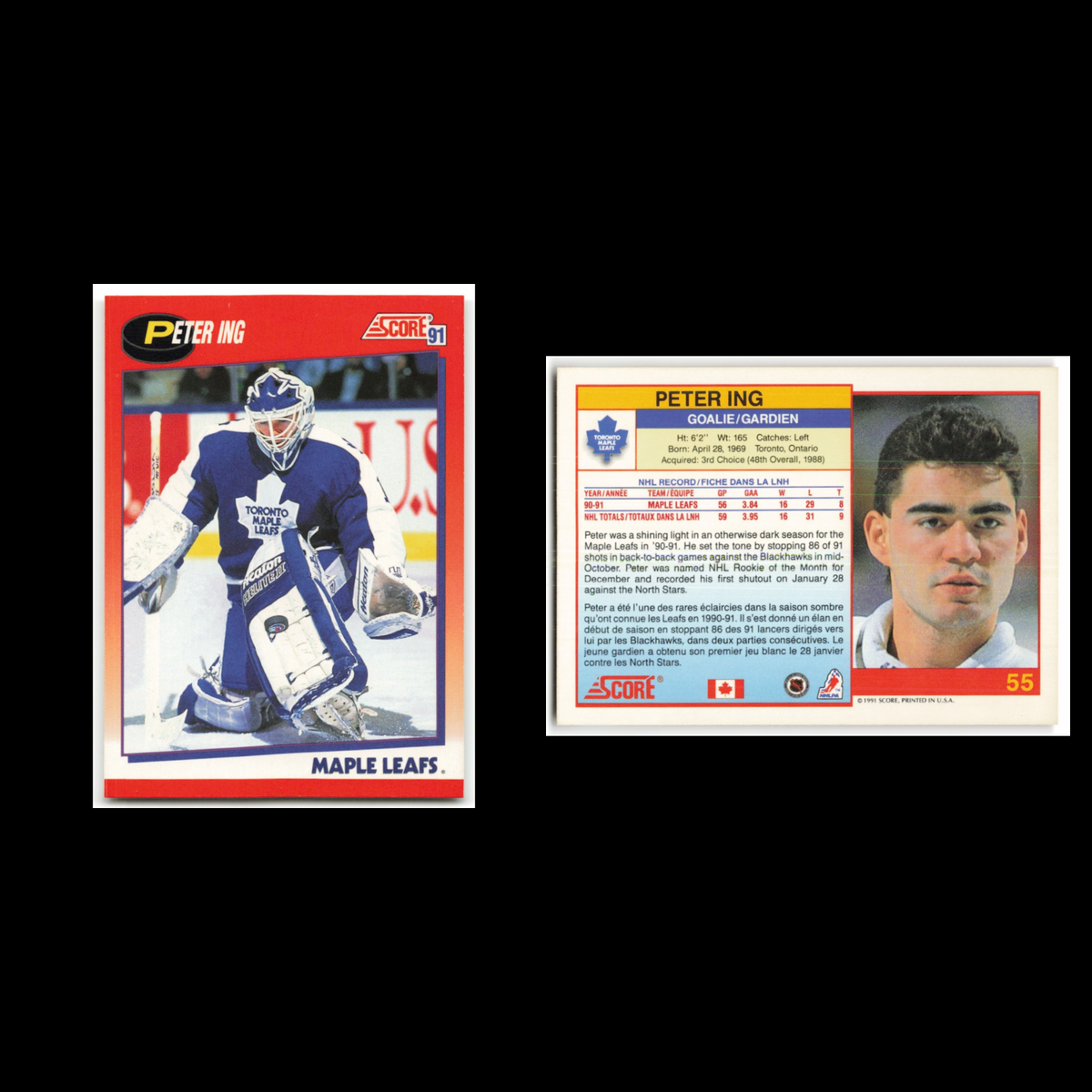 Peter Ing #55 1991 Score Canadian Toronto Maple Leafs Hockey Card NHL NM