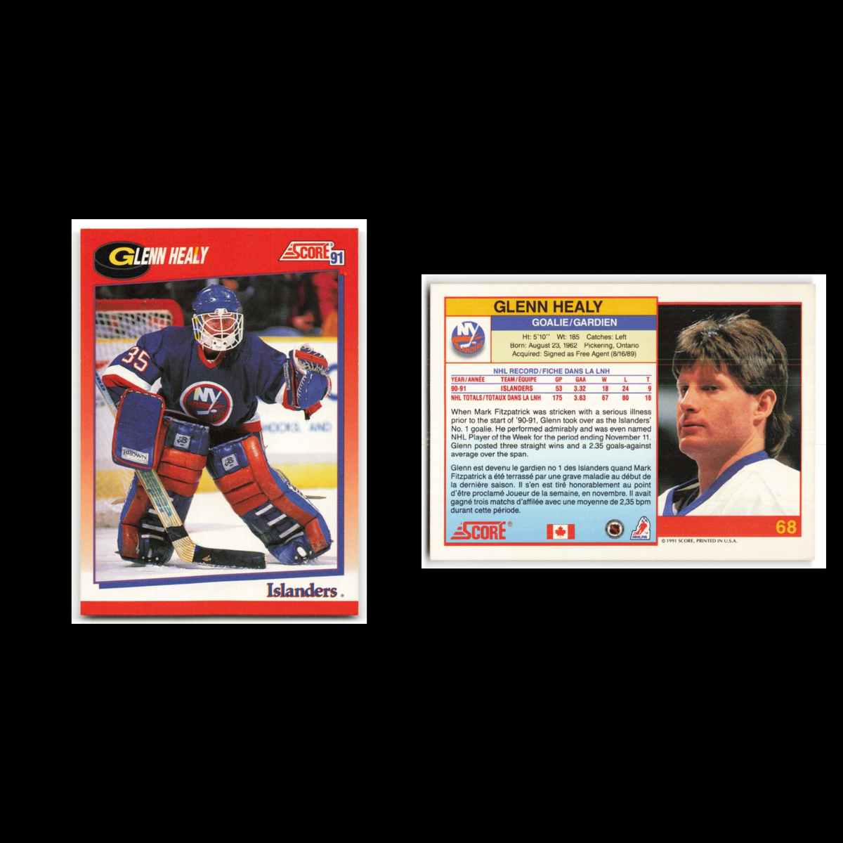 Glenn Healy #68 1991 Score Canadian New York Islanders Hockey Card NHL NM