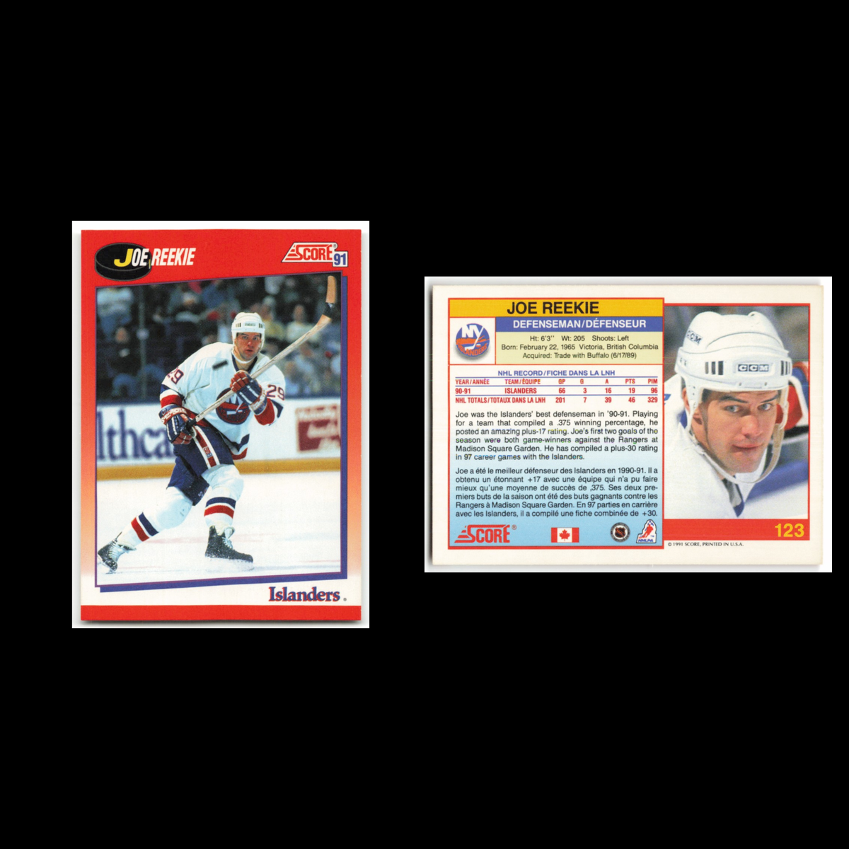 Joe Reekie #123 1991 Score Canadian New York Islanders Hockey Card NHL NM