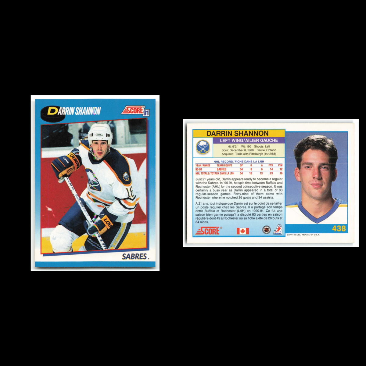 Darrin Shannon #438 1991 Score Canadian Buffalo Sabres Hockey Card NHL NM