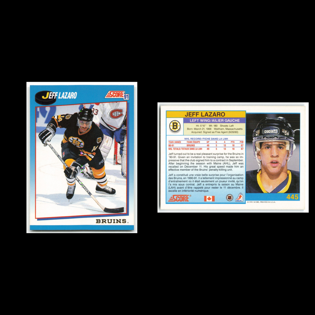 Jeff Lazaro Rookie #445 1991 Score Canadian Boston Bruins Hockey Card NHL NM