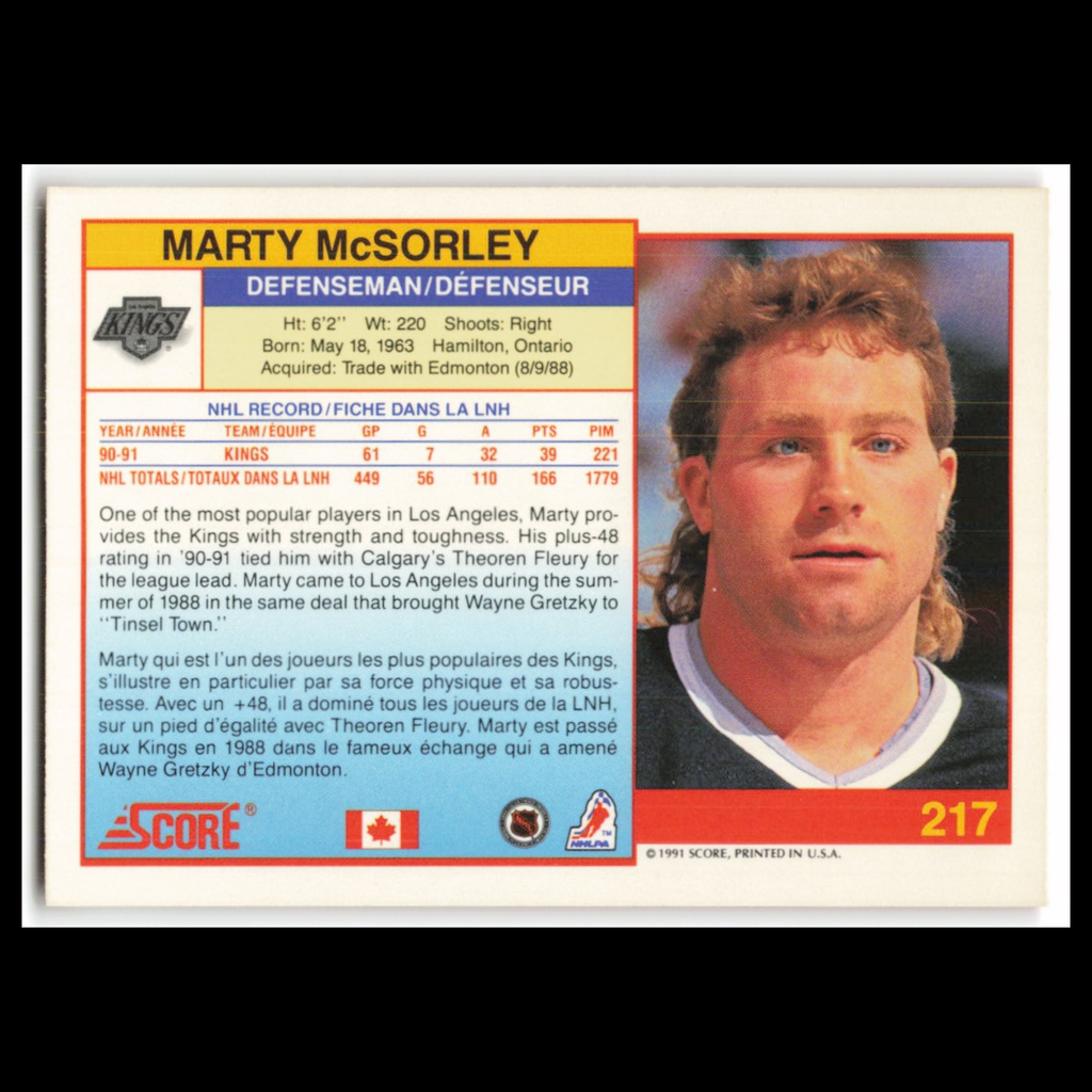 Marty McSorley #217 1991 Score Canadian Los Angeles Kings Hockey Card NHL NM