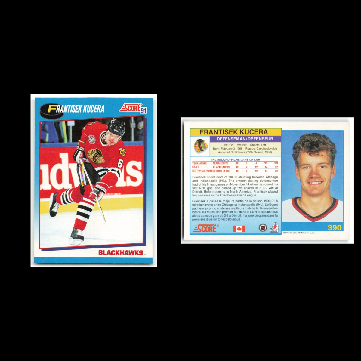 Frantisek Kucera #390 1991 Score Canadian Chicago Blackhawks Hockey Card NHL NM