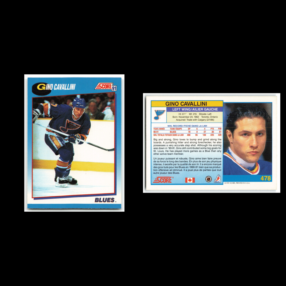 Gino Cavallini #478 1991 Score Canadian St. Louis Blues Hockey Card NHL NM