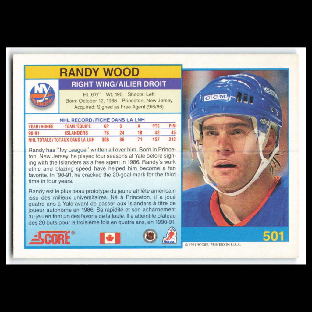 Randy Wood #501 1991 Score Canadian New York Islanders Hockey Card NHL NM