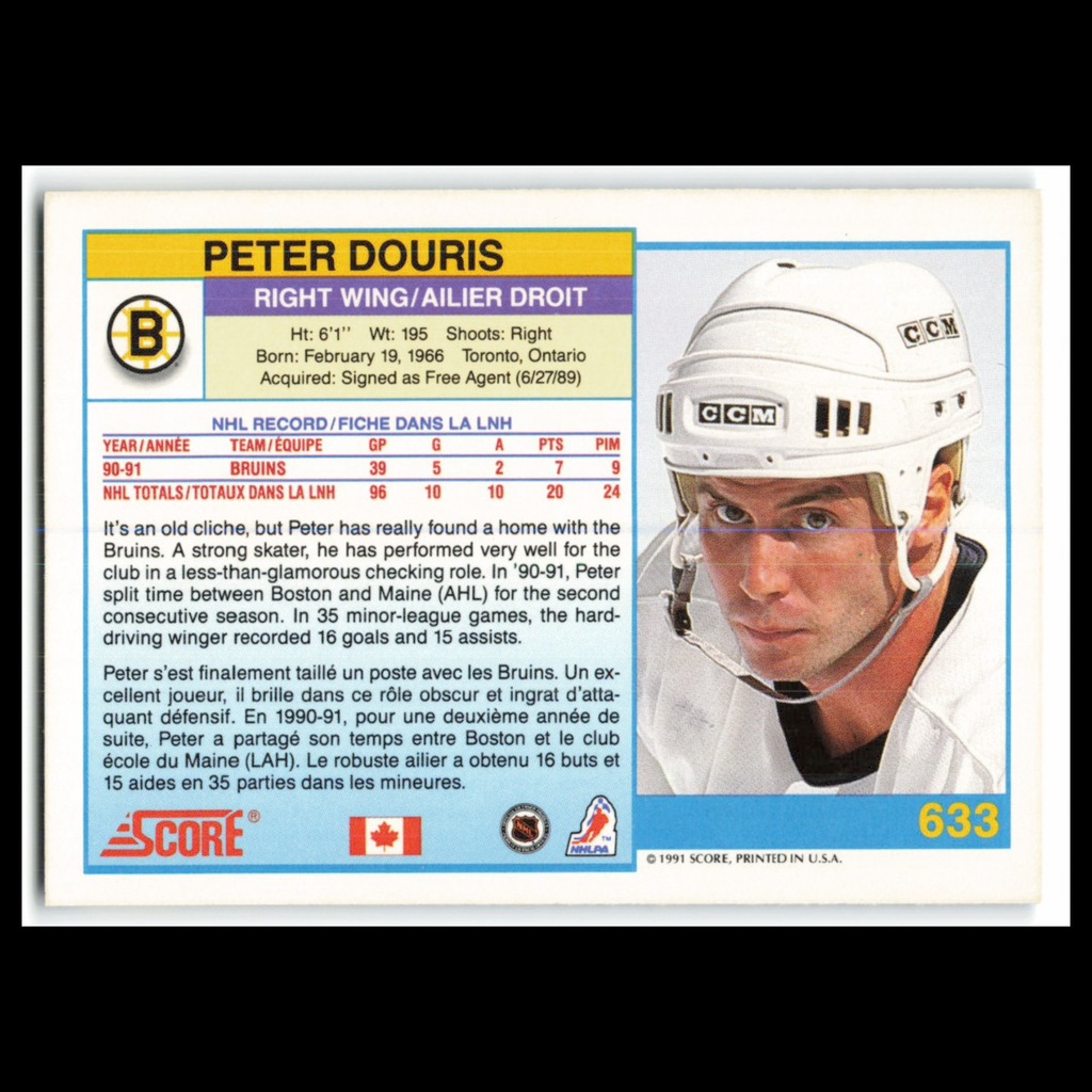 Peter Douris #633 1991 Score Canadian Boston Bruins Hockey Card NHL NM