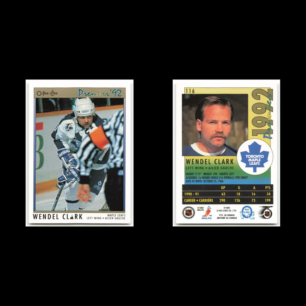 Wendel Clark #116 1992 O-Pee-Chee Premier Toronto Maple Leafs Hockey Card NHL NM