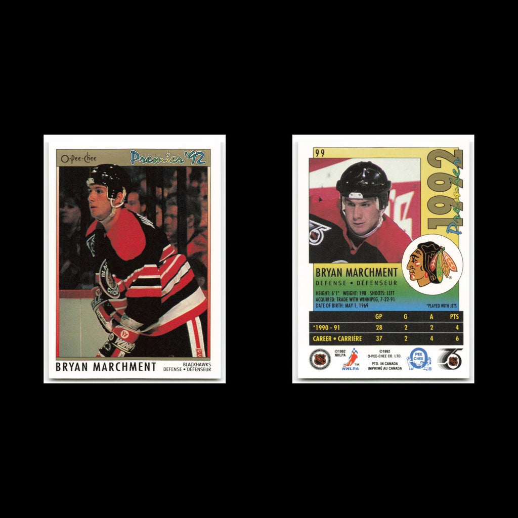 Bryan Marchment Rookie #99 1992 O-Pee-Chee Premier Chicago Blackhawks Hockey NHL