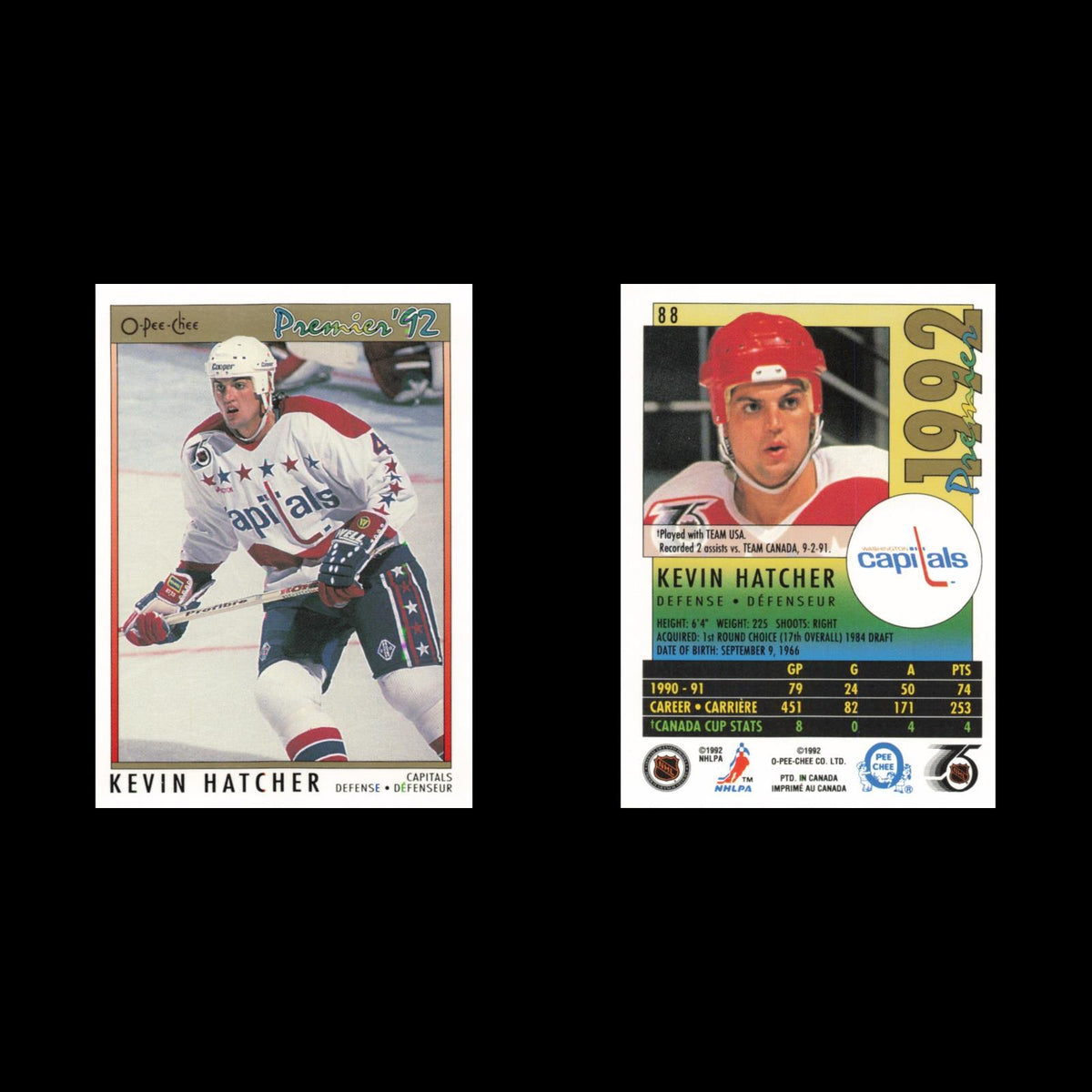 Kevin Hatcher #88 1992 O-Pee-Chee Premier Washington Capitals Hockey Card NHL NM