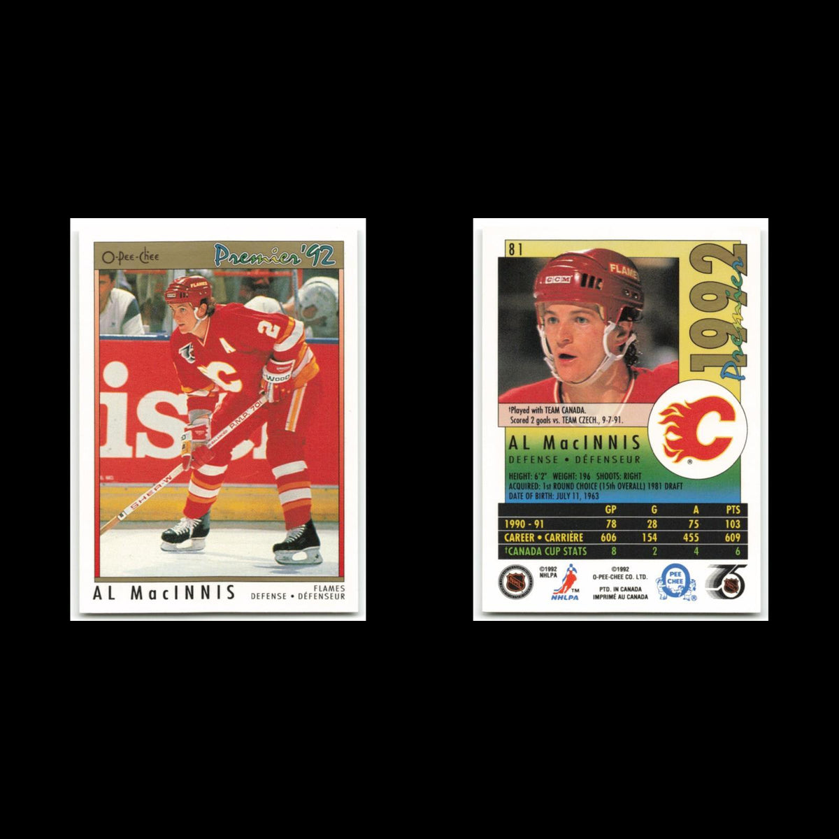 Al MacInnis #81 1992 O-Pee-Chee Premier Calgary Flames Hockey Card NHL NM
