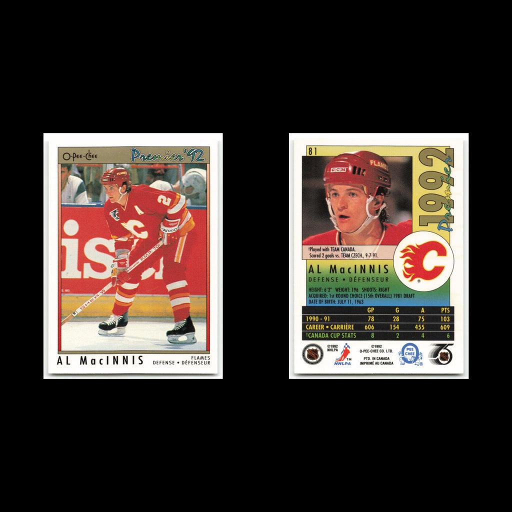 Al MacInnis #81 1992 O-Pee-Chee Premier Calgary Flames Hockey Card NHL NM