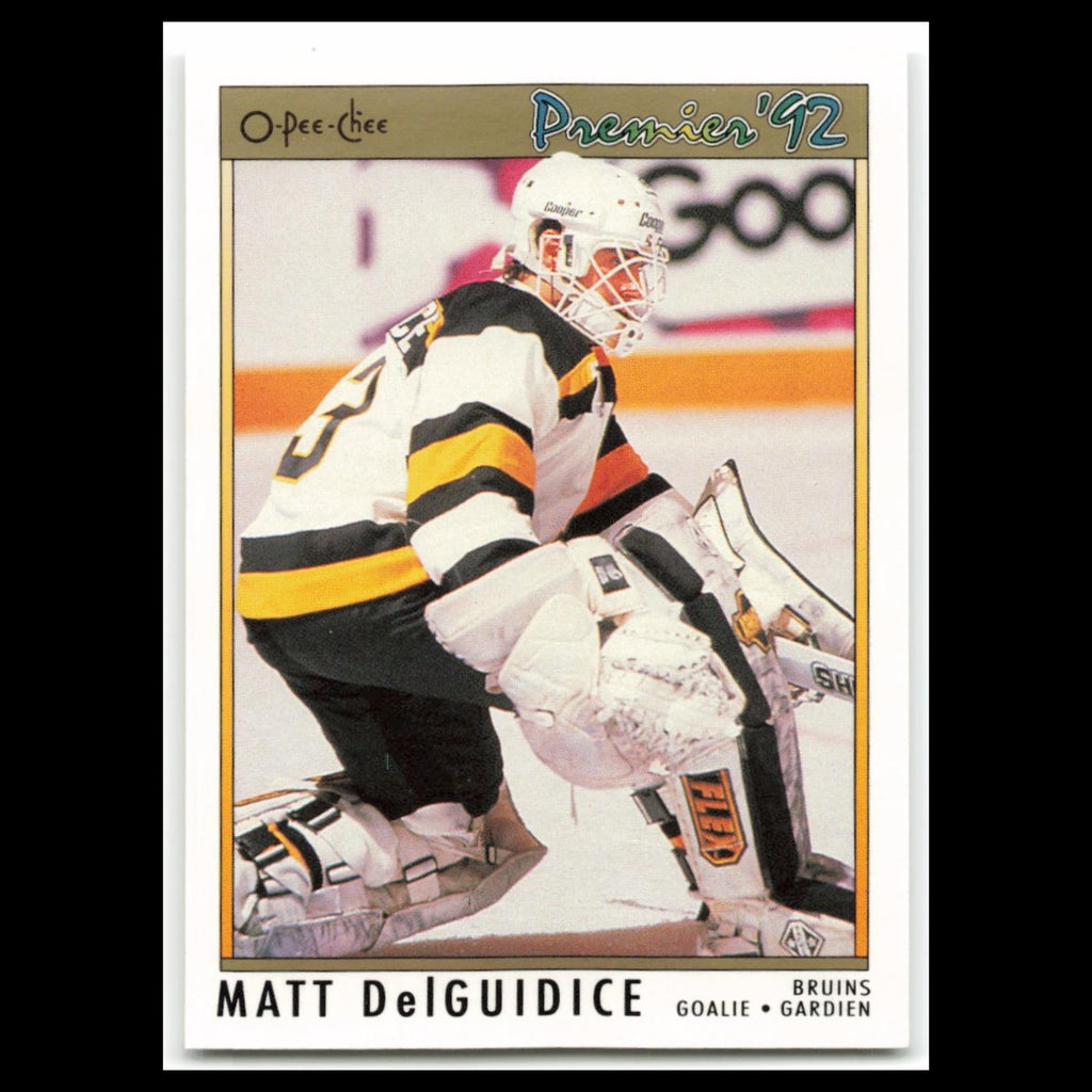 Matt DelGuidice Rookie #96 1992 O-Pee-Chee Premier Boston Bruins Hockey Card NHL