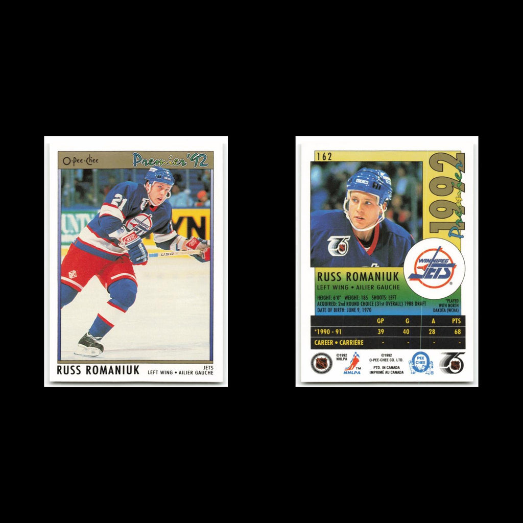 Russ Romaniuk Rookie #162 1992 O-Pee-Chee Premier Winnipeg Jets Hockey Card NHL