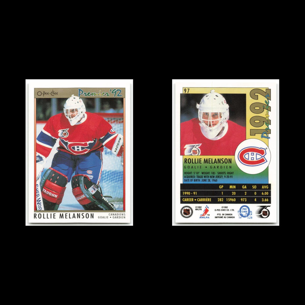 Rollie Melanson #97 1992 O-Pee-Chee Premier Montreal Canadiens Hockey Card NHL