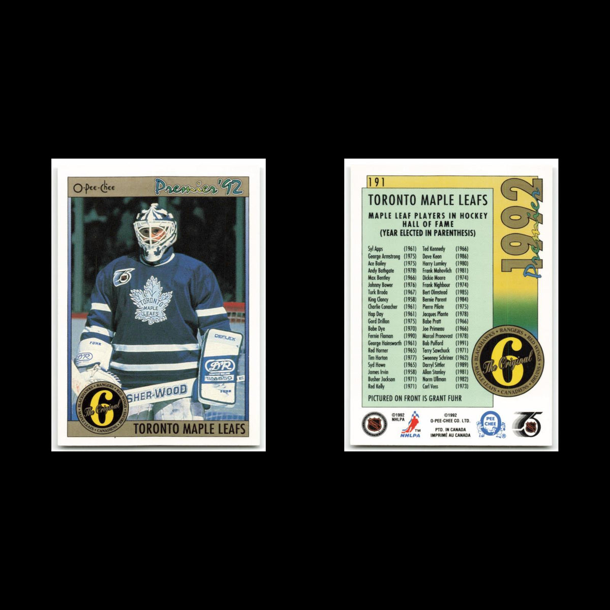 Grant Fuhr #191 1992 O-Pee-Chee Premier Toronto Maple Leafs Hockey Card NHL NM