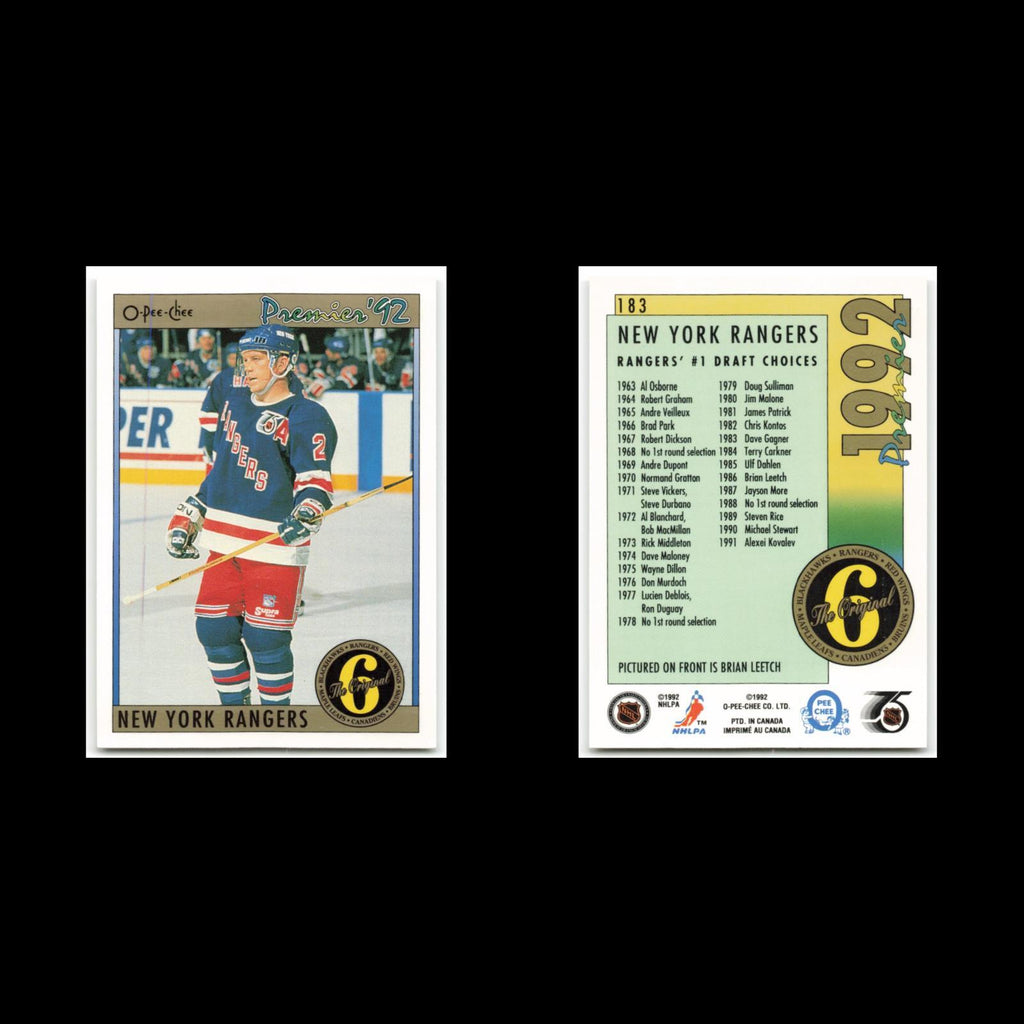 Brian Leetch #183 1992 O-Pee-Chee Premier New York Rangers Hockey Card NHL NM
